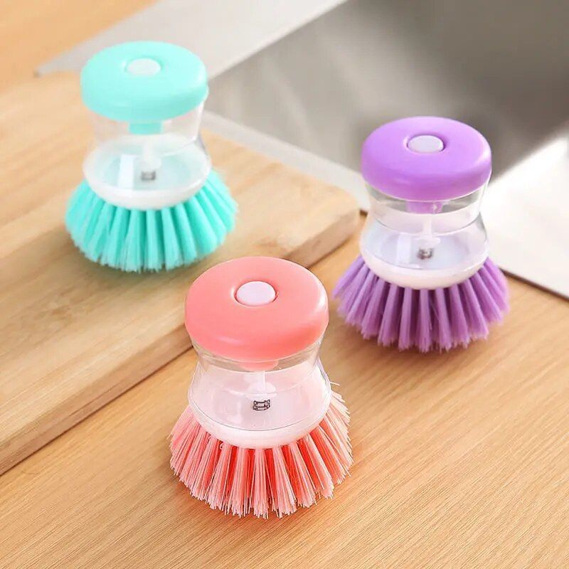 Efficient Eco-Friendly Kitchen Dish Brush with Built-In Soap Dispenser