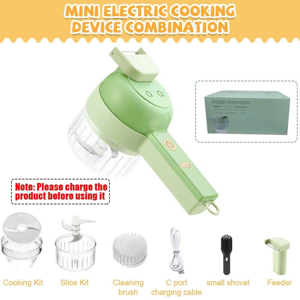 Electric 4-in-1 Vegetable Cutter & Garlic Masher - USB Rechargeable Kitchen Gadget