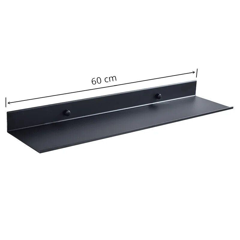 Modern Matte Black Wall-Mounted Aluminum Shelf for Bathroom & Kitchen Storage