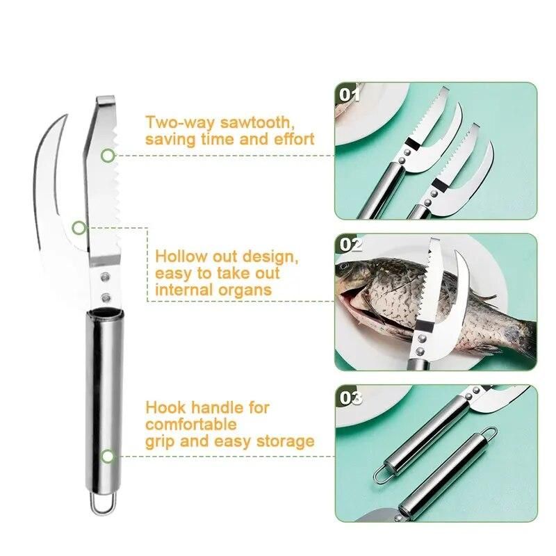 3-in-1 Stainless Steel Fish Scale Remover & Kitchen Seafood Prep Tool