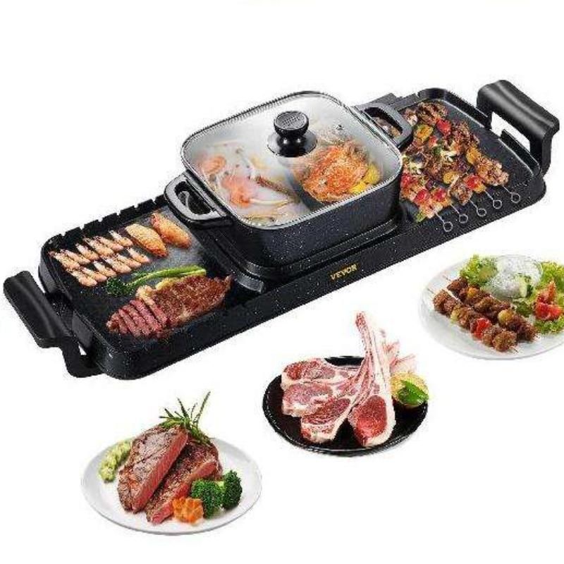 2-in-1 Electric BBQ Grill & Hot Pot - Smokeless, Detachable, Nonstick Cookware for Indoor Use