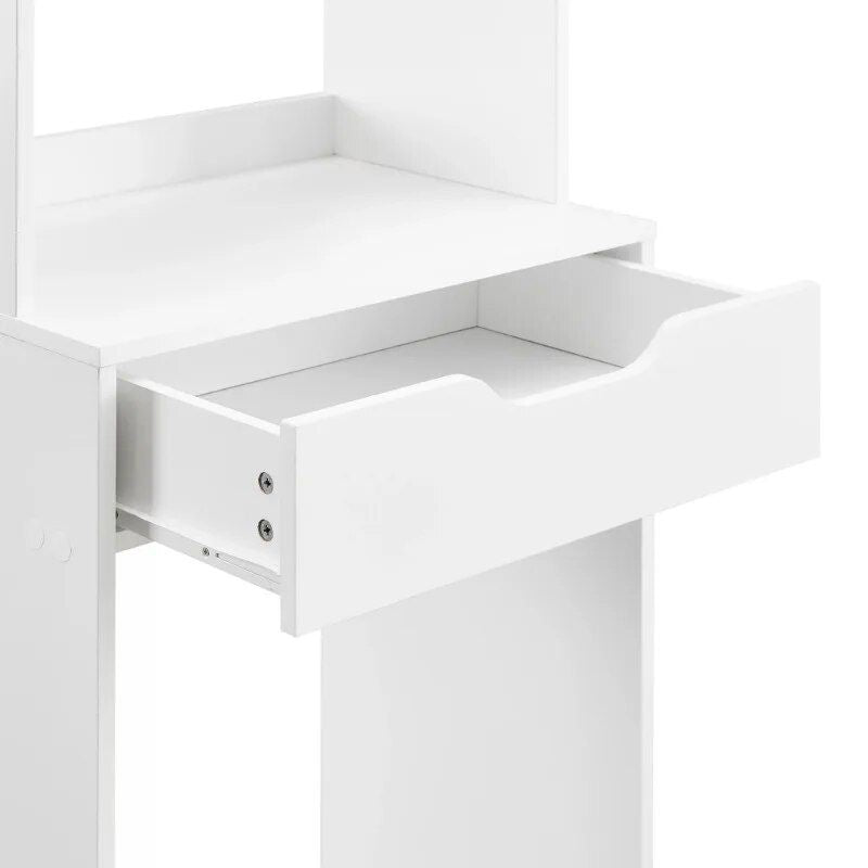 Compact White Kitchen Cart with Microwave & Mini Fridge Storage