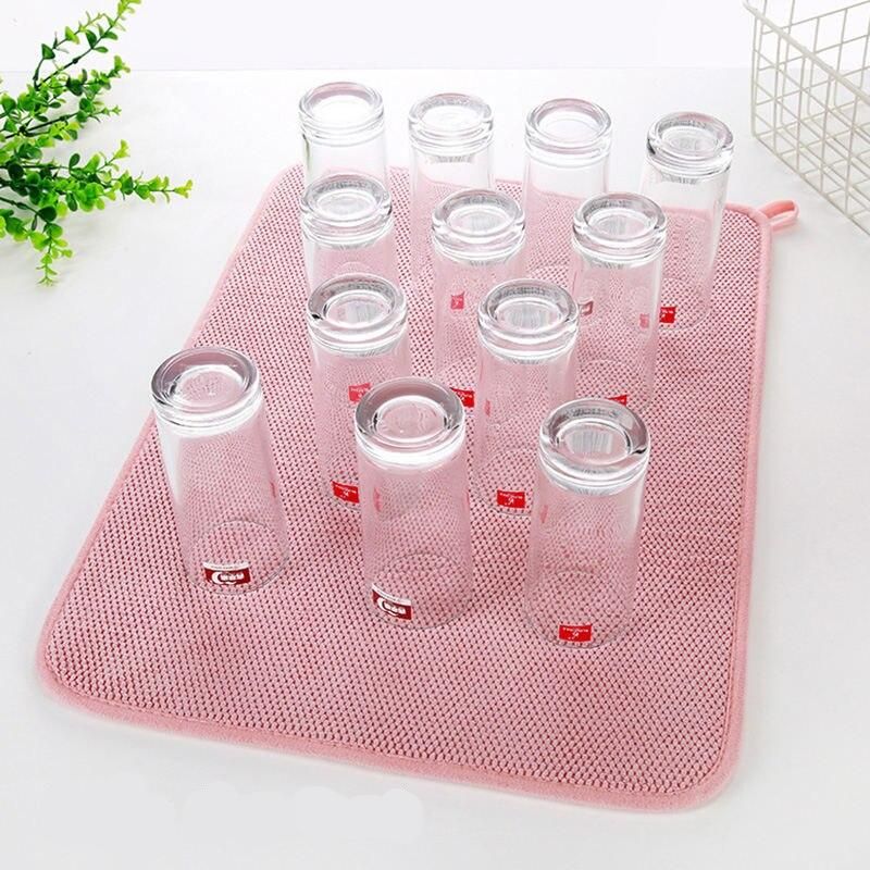 Multi-Color Classic Polyester Dish Drying Mat, 30x40 cm Absorbent Kitchen Pad