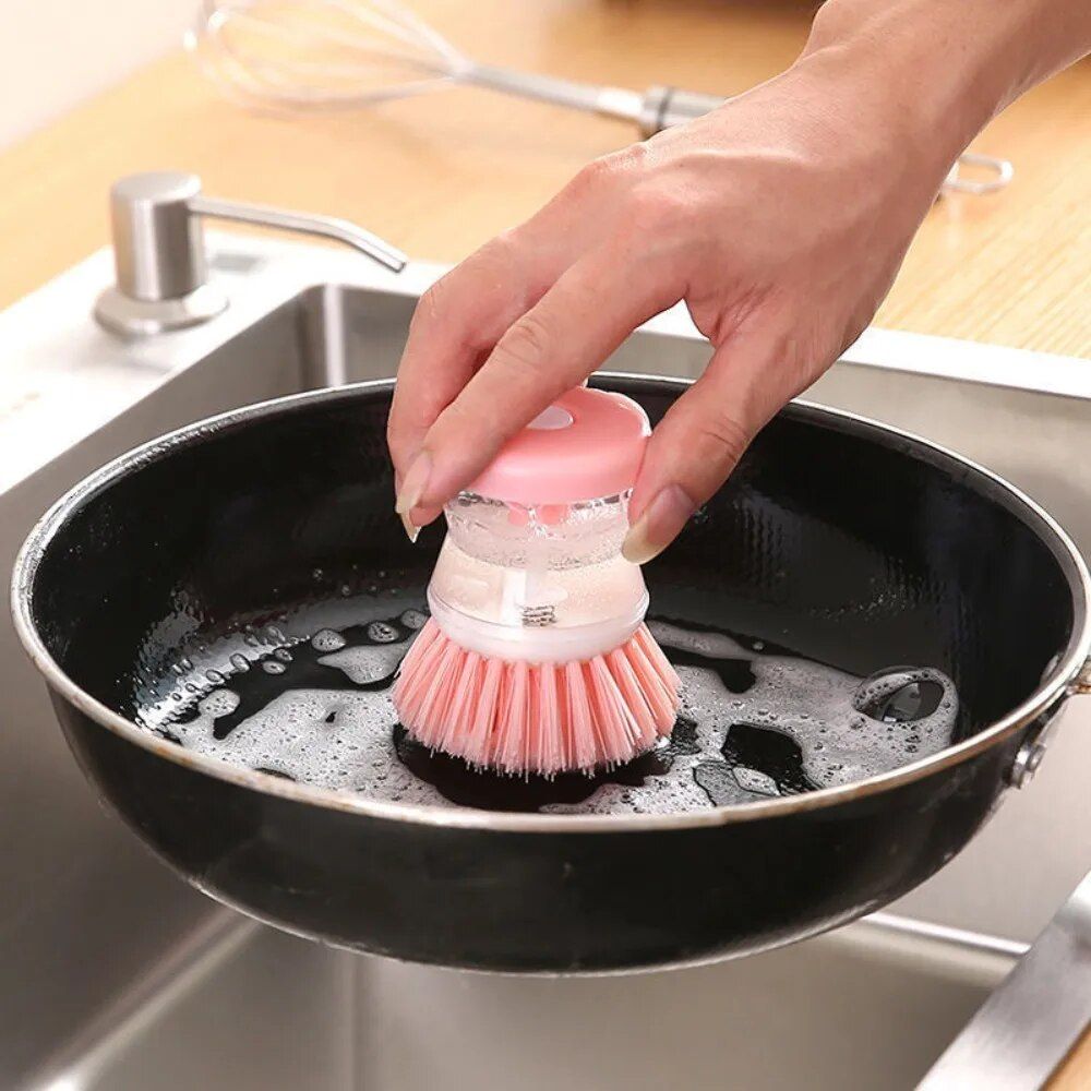 Efficient Eco-Friendly Kitchen Dish Brush with Built-In Soap Dispenser