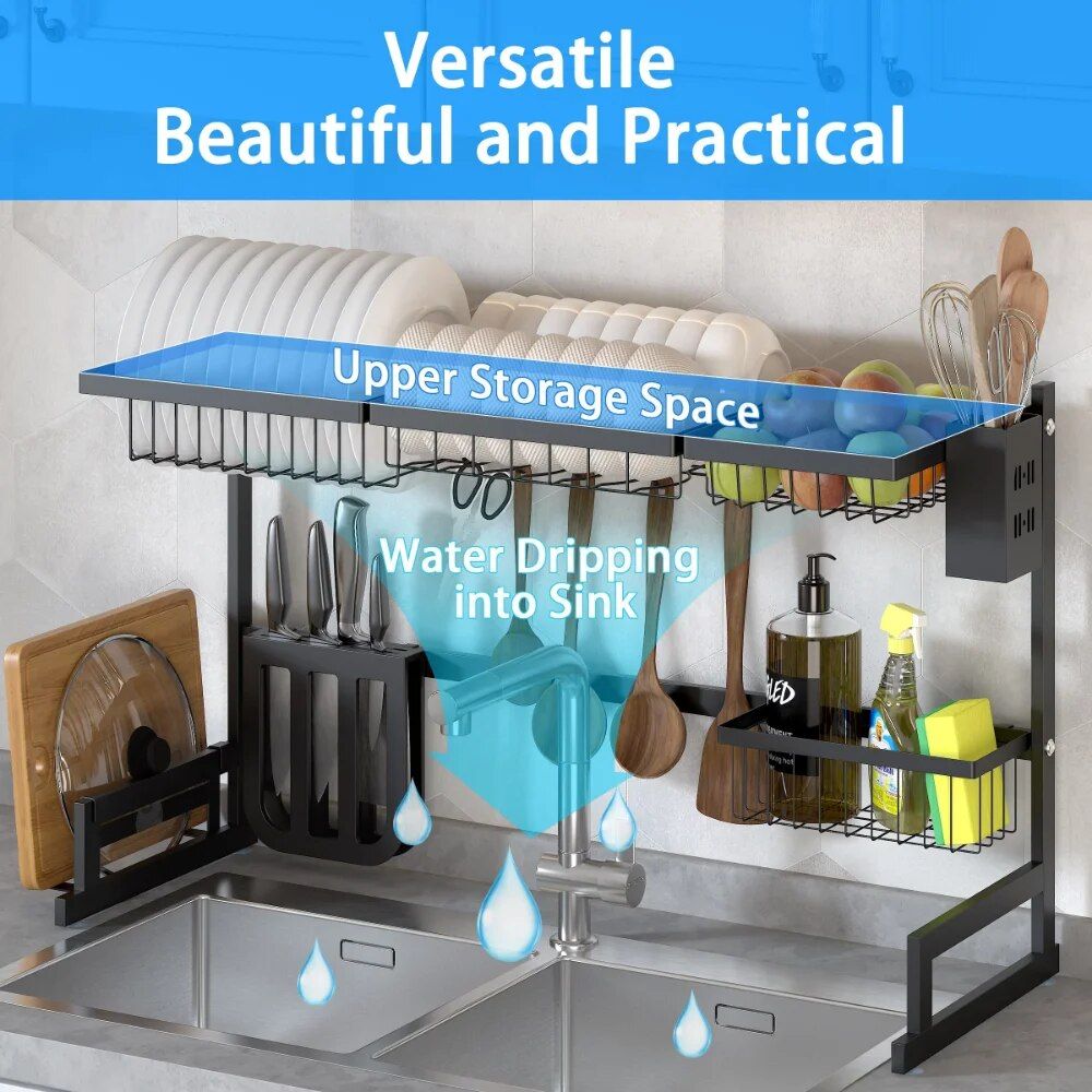 Multi-functional Over Sink Stainless Steel Dish Rack – Space-Saving Kitchen Organizer