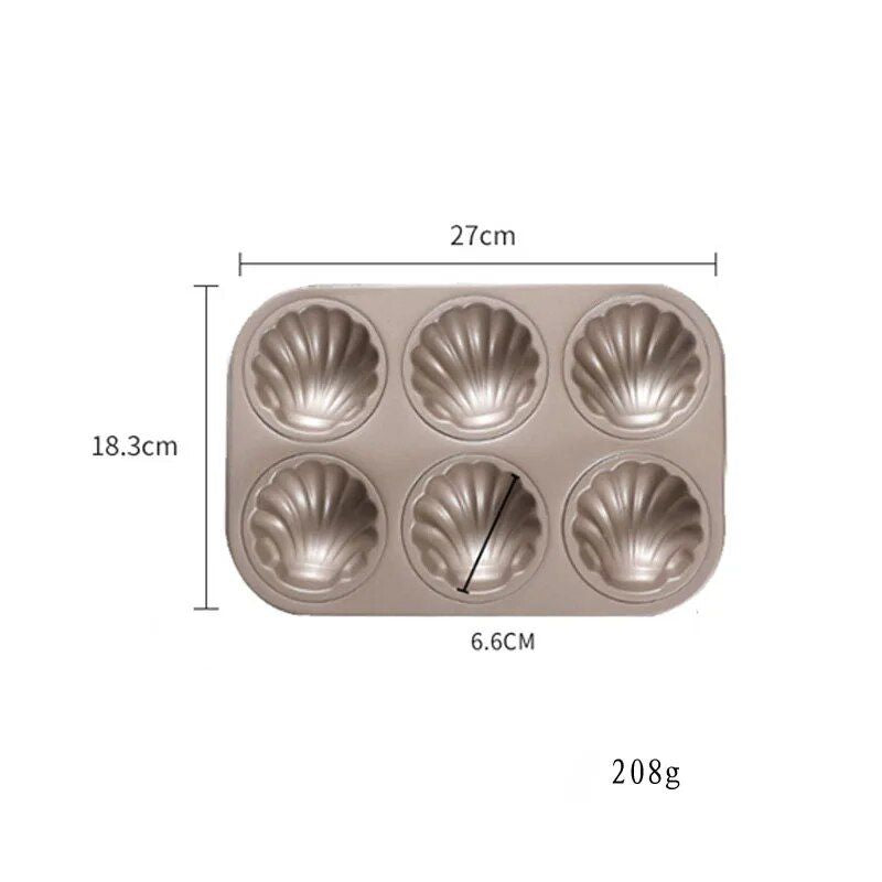 Gold Shell-Shaped Nonstick Carbon Steel Baking Mold for Madeleines and Cookies