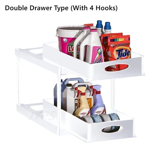 2-Tier Sliding Under-Sink Organizer - Multipurpose ABS Kitchen Storage Rack