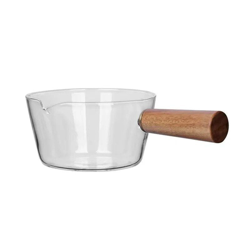 Versatile Glass Cooking Pot with Wooden Handle