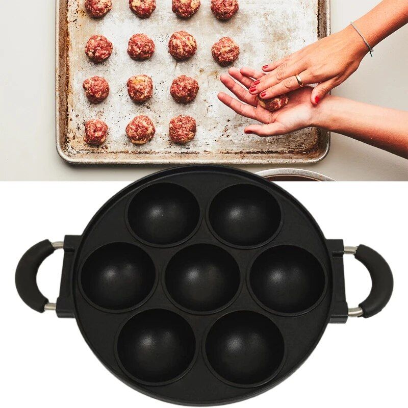 Versatile 7-Hole Non-Stick Cast Iron Cooking Pan – Perfect for Omelettes, Burgers, and Baking