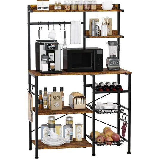 5-Tier Kitchen Baker's Rack with Wire Baskets and Wine Storage