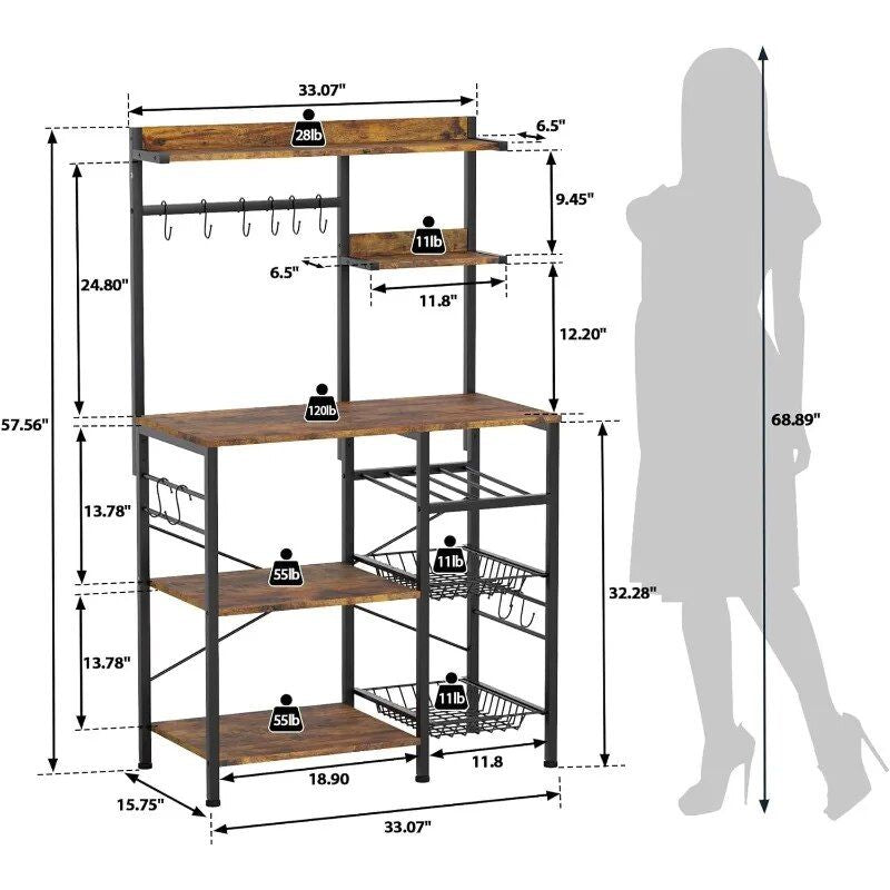 5-Tier Kitchen Baker's Rack with Wire Baskets and Wine Storage