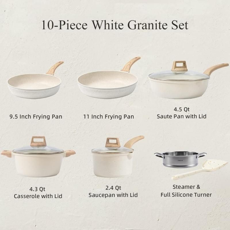 Deluxe White Granite Nonstick 10-Piece Induction Cookware Set