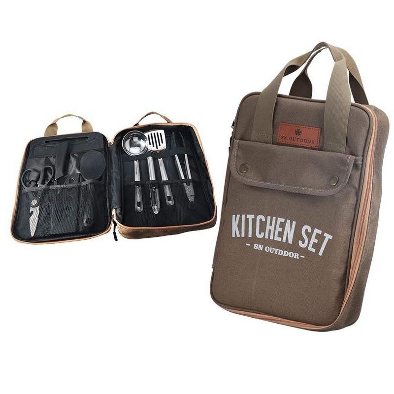 Stainless Steel 8-Piece Camping Kitchenware Set with Cutlery and Storage Kit