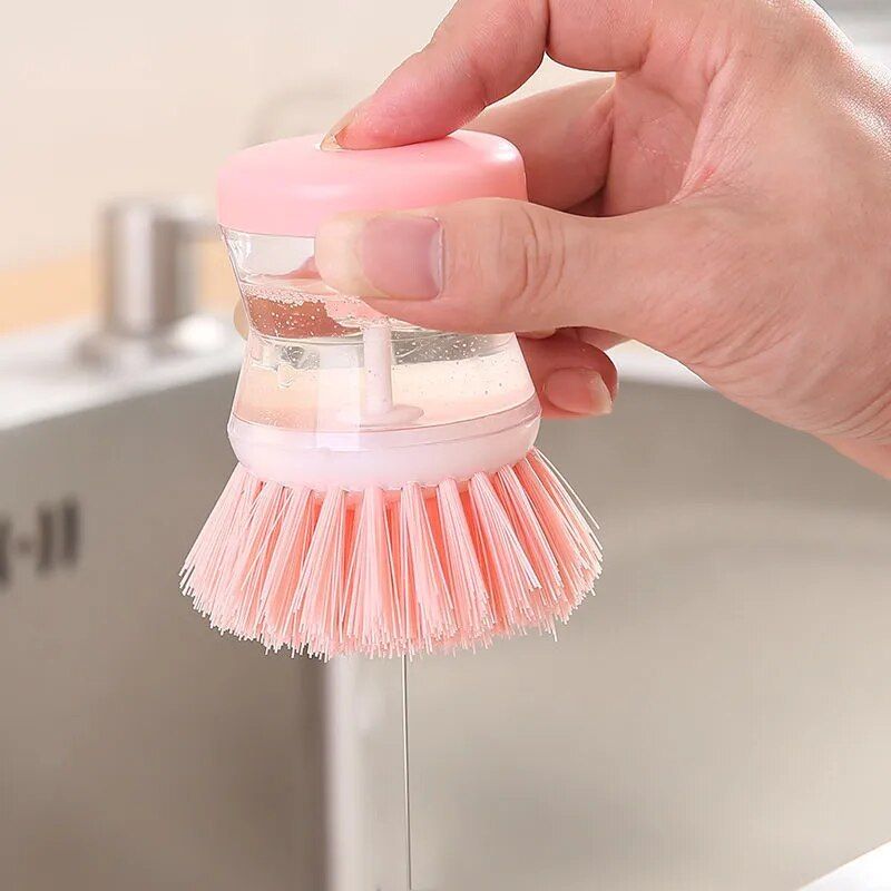 Efficient Eco-Friendly Kitchen Dish Brush with Built-In Soap Dispenser