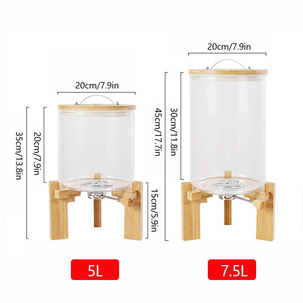 Modern Glass and Bamboo Food Storage Dispenser for Kitchen Organization - 5L/7.5L Capacity