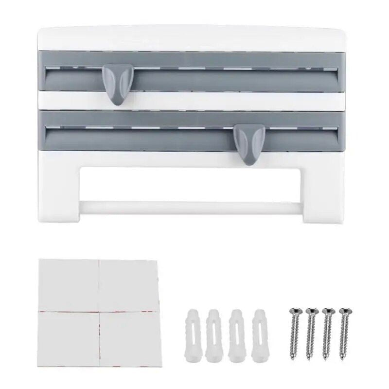 Multi-Function Kitchen Organizer: Wall-Mounted Wrap Cutter and Spice Rack