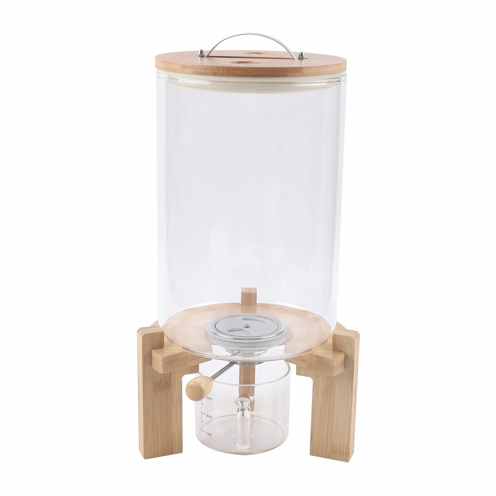 Modern Glass and Bamboo Food Storage Dispenser for Kitchen Organization - 5L/7.5L Capacity