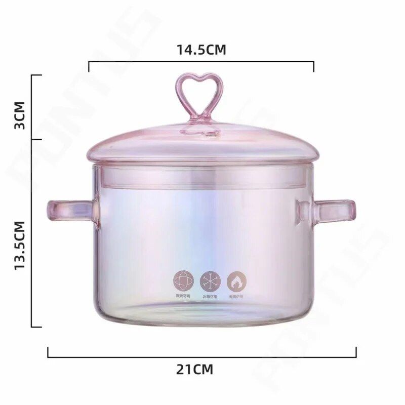 Heat-Resistant Pink Glass Cooking Pot