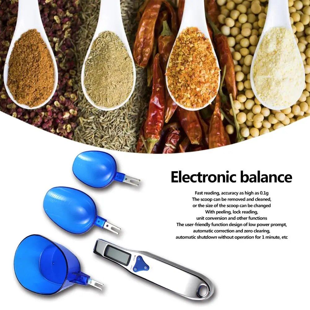 3-in-1 Precision Digital Kitchen Spoon Scale with LCD Display and Interchangeable Scoops
