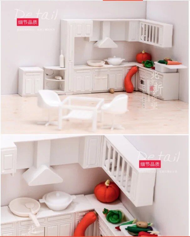 Miniature 1:25 Scale Dollhouse Kitchen Furniture - DIY Model Cabinet for Pretend Play and Display