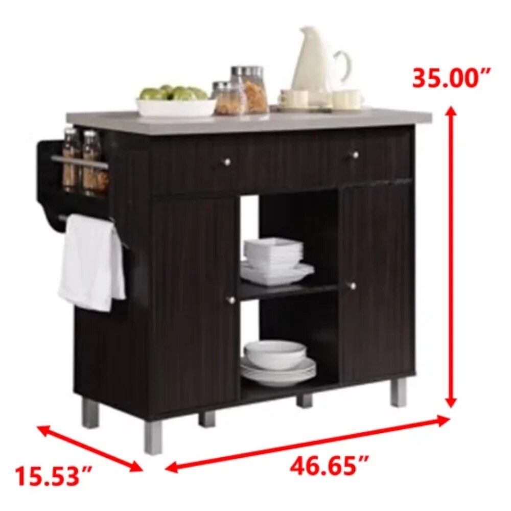 Multi-Purpose Kitchen Island with Spice Rack and Towel Holder
