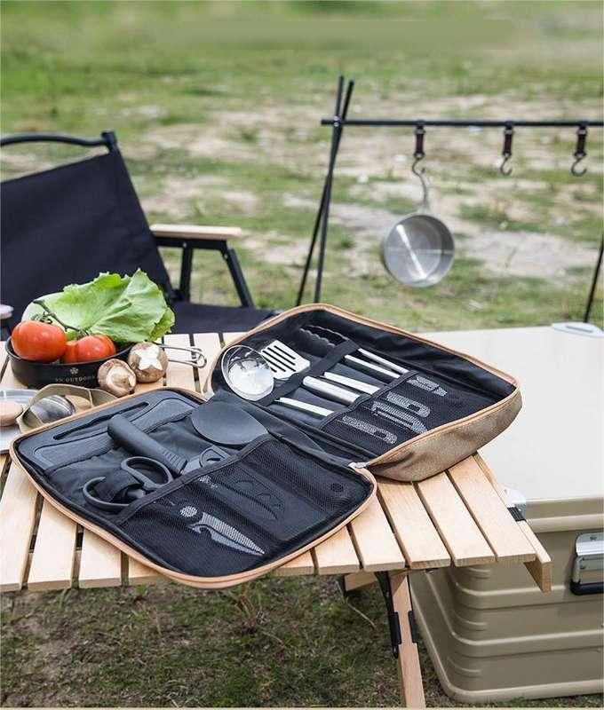 Stainless Steel 8-Piece Camping Kitchenware Set with Cutlery and Storage Kit