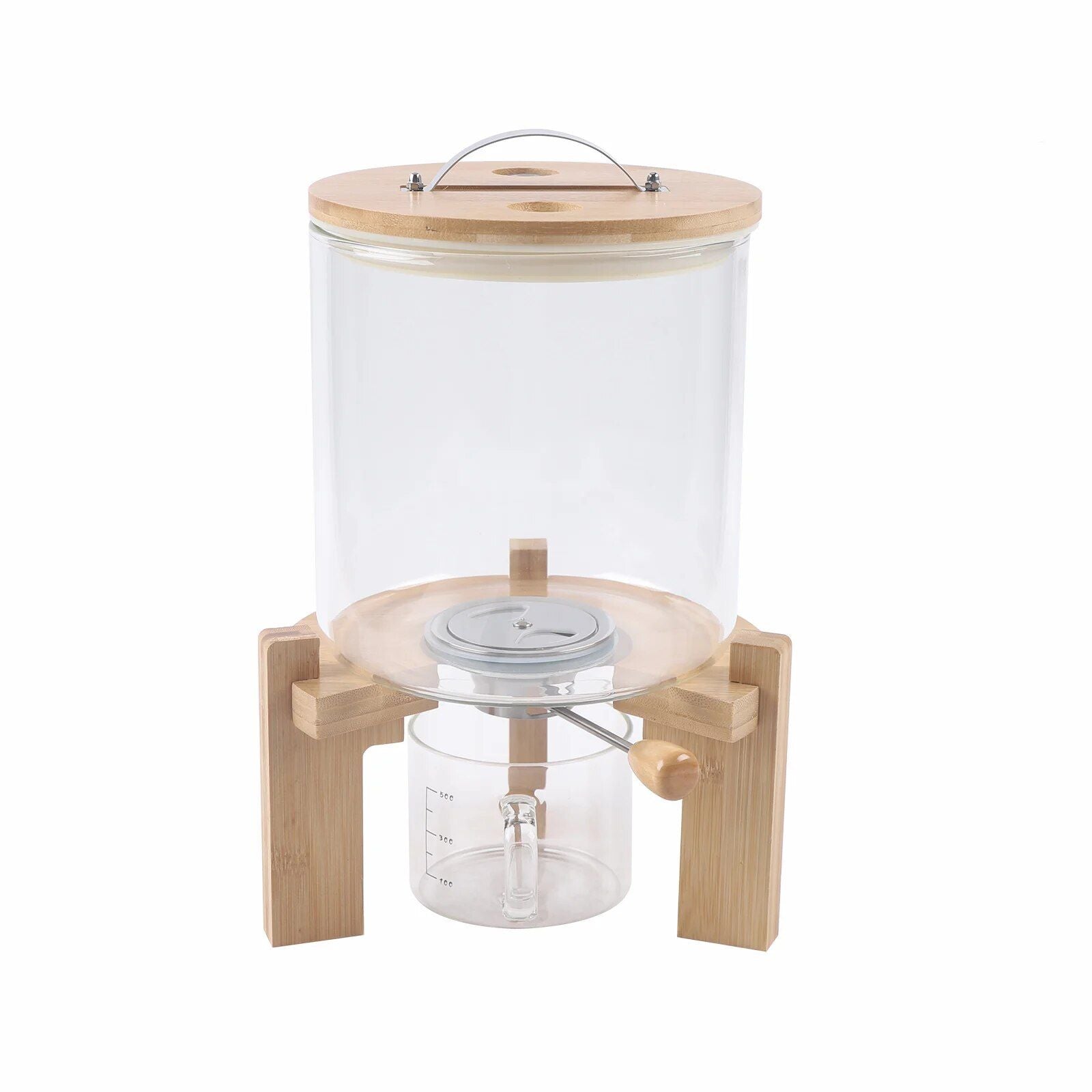Modern Glass and Bamboo Food Storage Dispenser for Kitchen Organization - 5L/7.5L Capacity