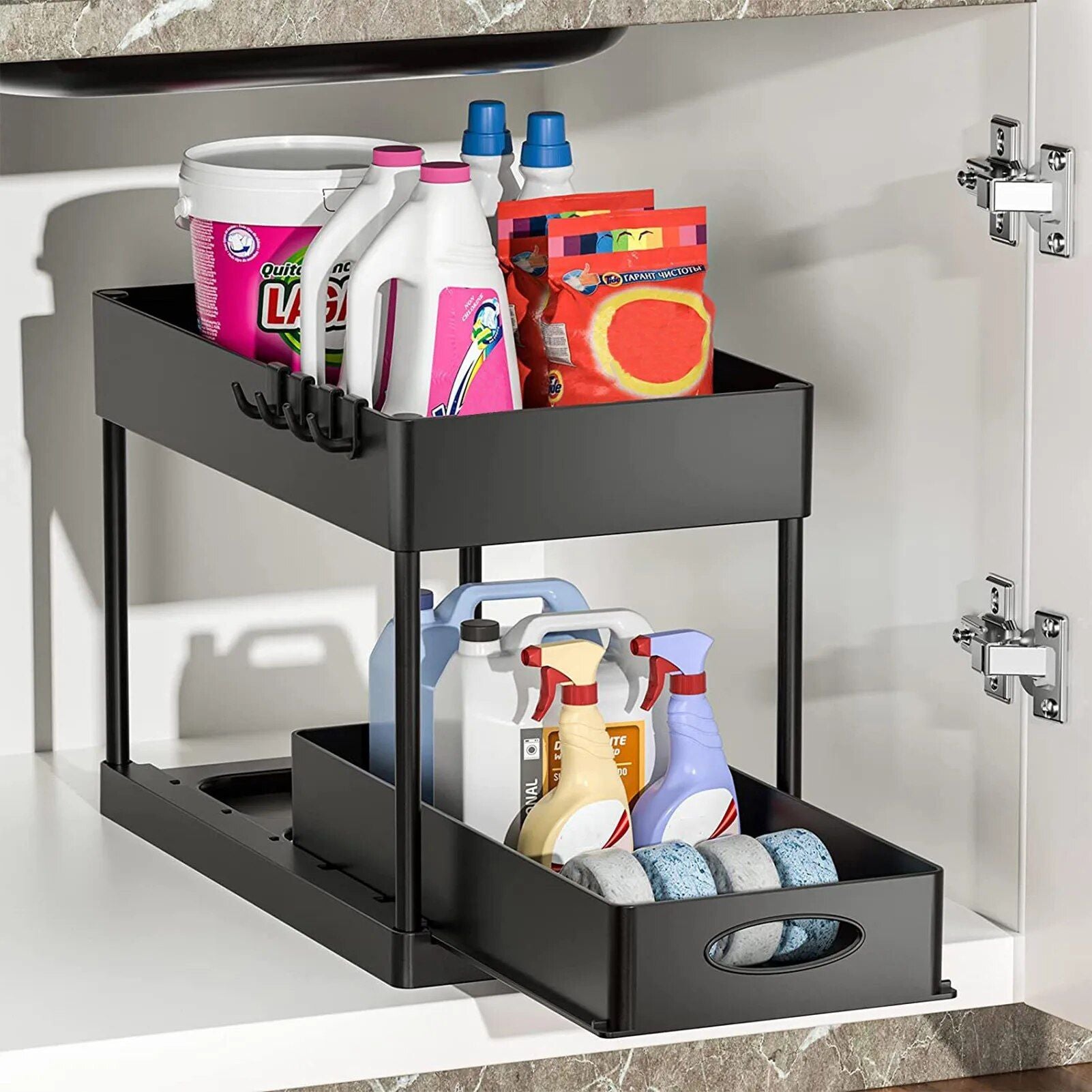 2-Tier Sliding Under-Sink Organizer - Multipurpose ABS Kitchen Storage Rack