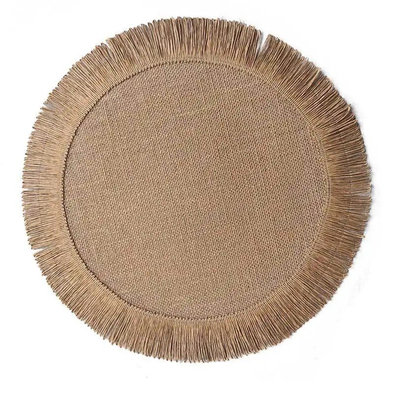 Eco-Friendly Linen Round Placemat with Fringe - Heat Resistant, Non-Slip Kitchen Table Mat