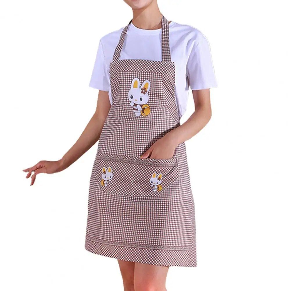 Charming Cartoon Rabbit Waterproof Kitchen Apron with Double Pocket