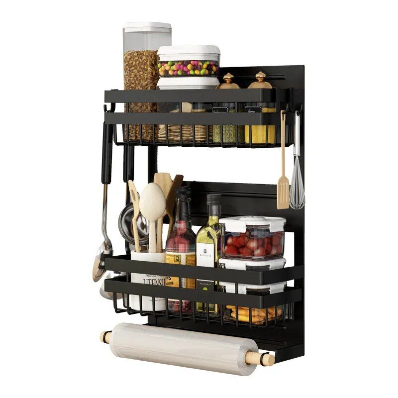 Multi-Tier Magnetic Kitchen Shelf: Space-Saving, Foldable, Versatile Organizer