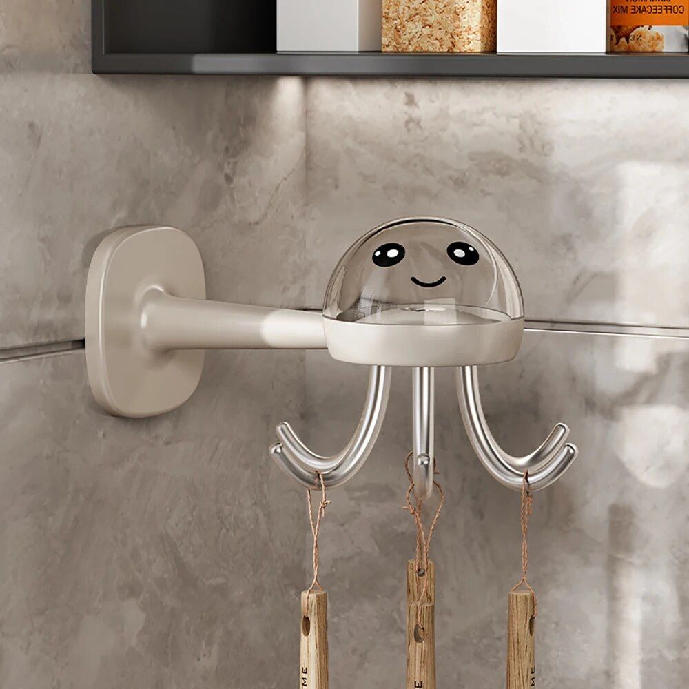 Multi-Functional 360° Rotatable Octopus Hook Organizer for Kitchen and Bathroom