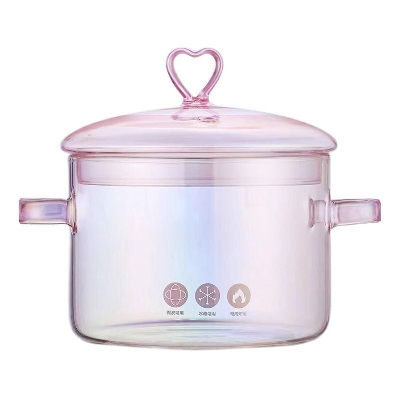 Heat-Resistant Pink Glass Cooking Pot