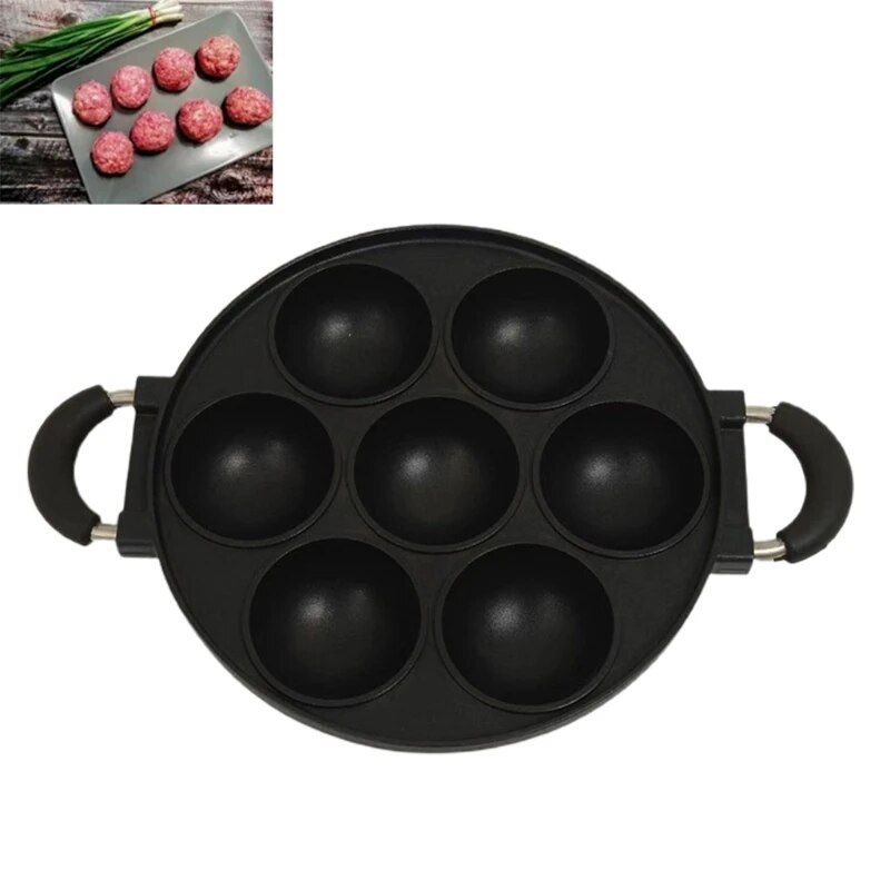 Versatile 7-Hole Non-Stick Cast Iron Cooking Pan – Perfect for Omelettes, Burgers, and Baking